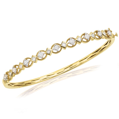 Paris 14ct Yellow Gold Princess & Round Brilliant Cut with 1 1/2 CARAT tw of Diamonds Bangle