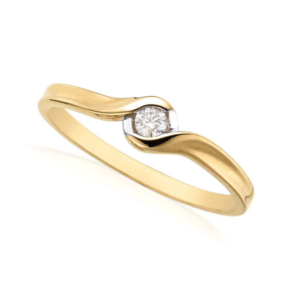 9ct Yellow Gold Round Brilliant Cut with 0.08 CARAT tw of Diamonds Ring