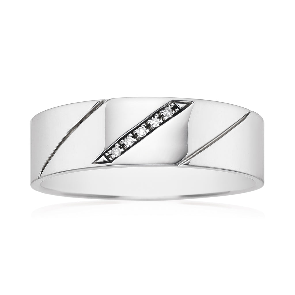 Sterling Silver Diamond Set Three Slice Mens Ring Zamels