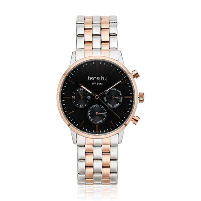 Tensity Two Tone Black Dial 3 Hand Date Watch