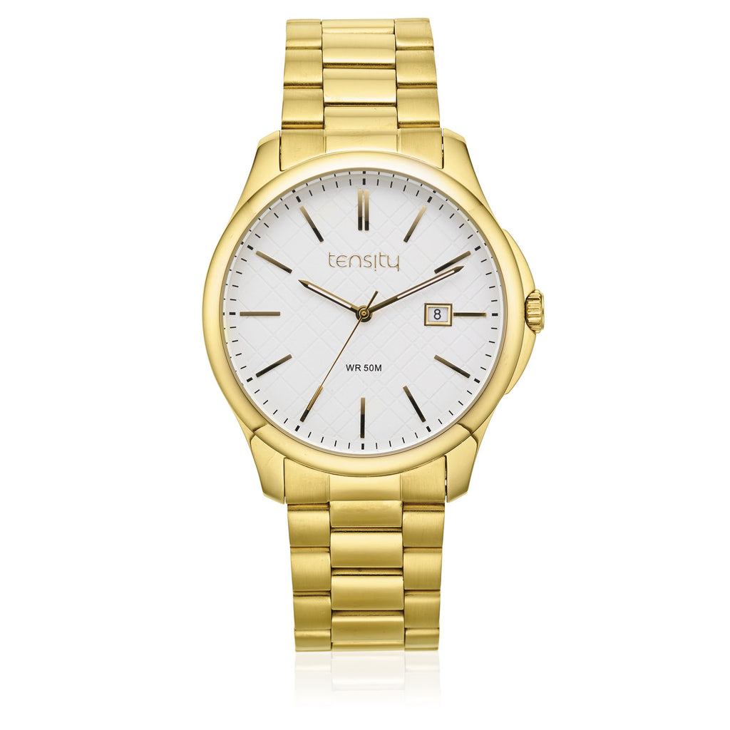 Tensity Gold Tone Silver Dial 3 Hand Date Watch