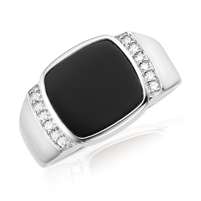 Sterling Silver 0.06 CARAT tw of Diamonds & Black Onyx Mens Ring
