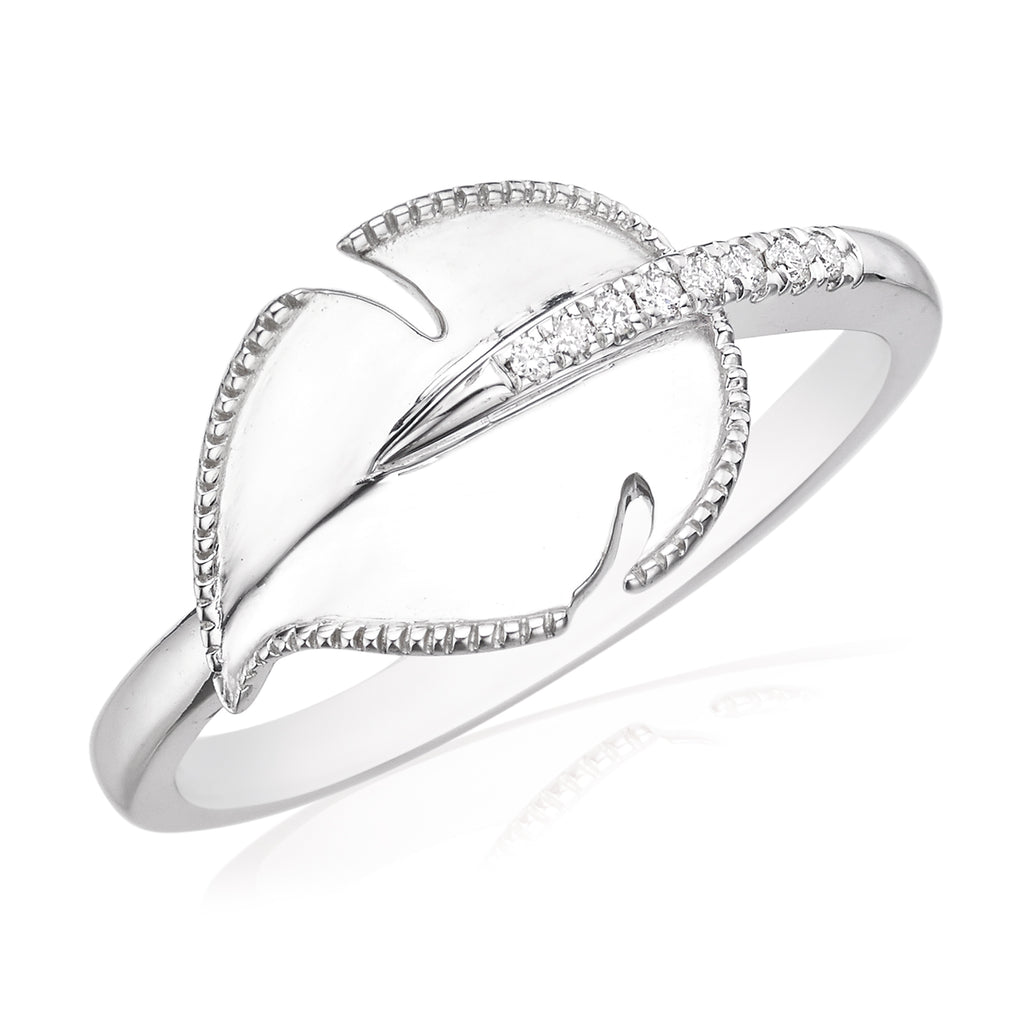 Sterling Silver 0.05 CARAT tw of Diamonds Leaf Ring