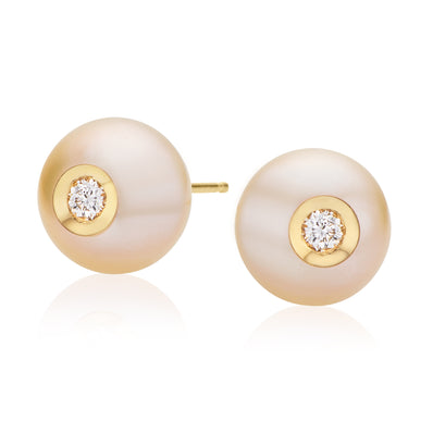 14ct Yellow Gold Freshwater Pearl & Diamond Set  Stud Earrings