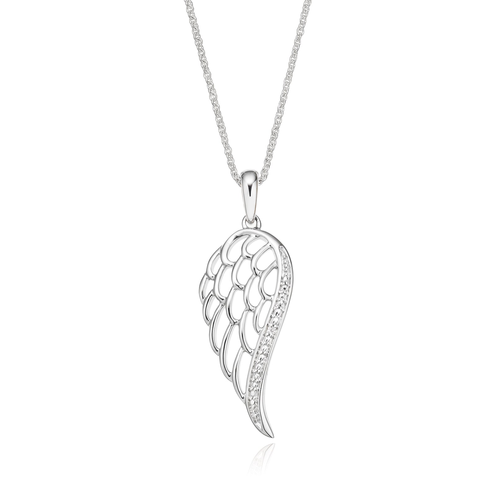 Sterling Silver Diamond Set Angel Wing Pendant