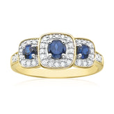 9ct Yellow Gold Round Brilliant Cut Created Sapphire with 0.20 Carat tw of Diamonds Fashion Ring