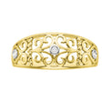 9ct Yellow Gold Round Cut Diamond Set Cut Out Filigree Fashion Ring
