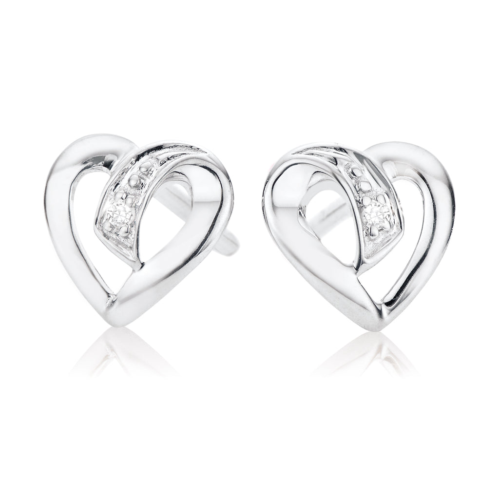 Sterling Silver Diamond Set Heart Stud Earrings