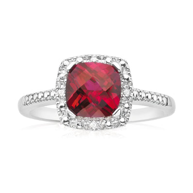Sterling Silver Round Brilliant Cut Created Ruby & Diamond Set Fashion Ring