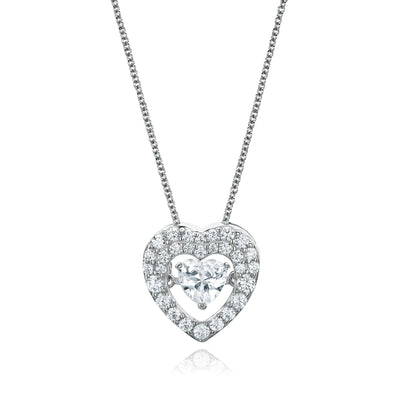Sterling Silver Cubic Zirconia Dancing Diamond Heart Pendant