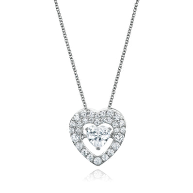 Sterling Silver Cubic Zirconia Dancing Diamond Heart Pendant