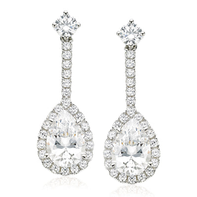 Cubic Zirconia Round Cut & KISS Sterling Silver Pear Earrings