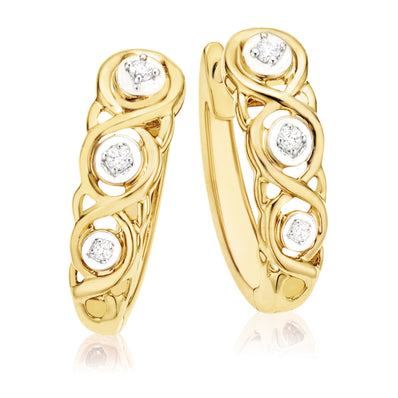 9ct Yellow Gold & Diamond Set Huggie Earrings