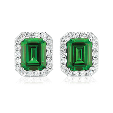 KISS Sterling Silver Emerald & Round Cubic Zirconia Made with Swarovski elements  Stud Earrings