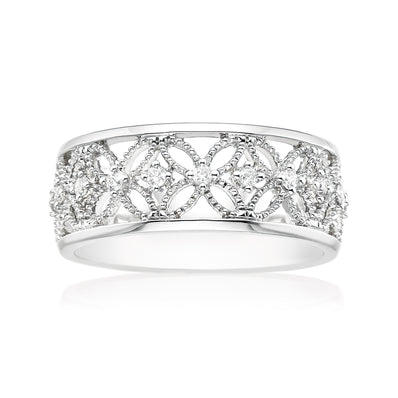 Sterling Silver Round Brilliant Cut with 0.10 CARAT tw of Diamonds Ring