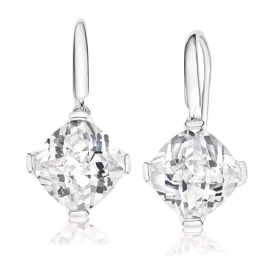 Sterling Silver Cushion Cut Cubic Zirconia Drop Earrings