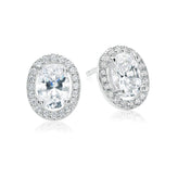 Sterling Silver Cubic Zirconia Halo Oval  Stud Earrings