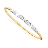 9ct Yellow Gold & Silver-filled Round Cubic Zirconia Hinged Bangle
