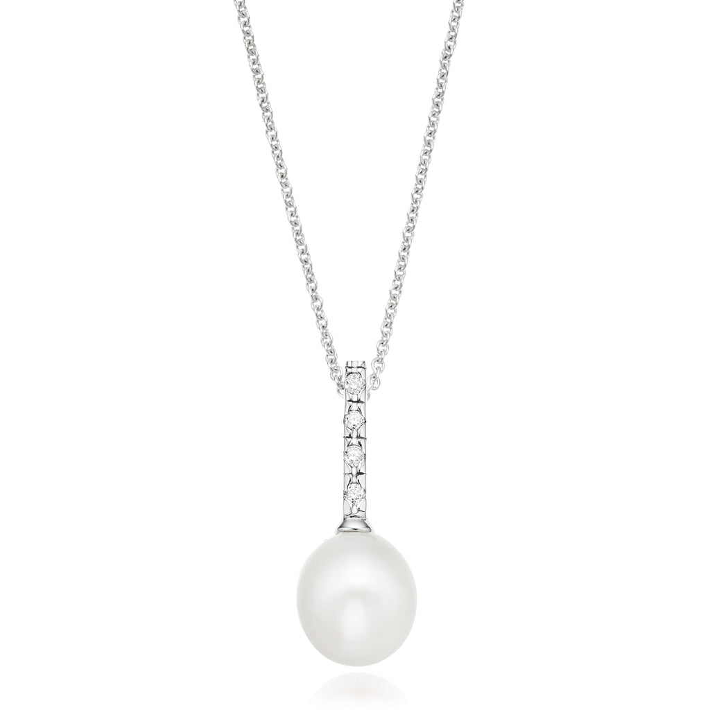 Sterling Silver Freshwater Pearl and Cubic Zirconia Pendant