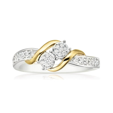 Tango Sterling Silver & 9ct Yellow Gold Round Brilliant Cut with 0.20 CARAT tw of Diamonds Ring