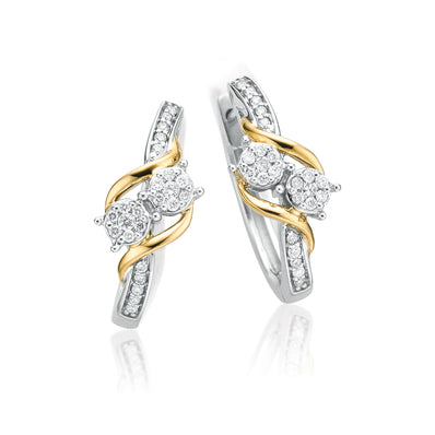 Tango Sterling Silver & 9ct Yellow Gold Round Brilliant Cut with 0.20 CARAT tw of Diamonds Huggie Earrings