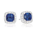 Sterling Silver Cushion Cut Created Blue Sapphire & Diamond Set  Stud Earrings