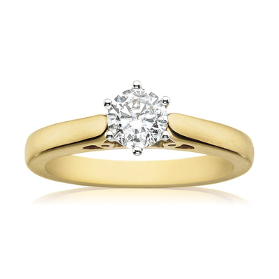 Solitaire 18ct Two Tone Gold Round Brilliant Cut with 1/2 CARAT of Diamonds Ring