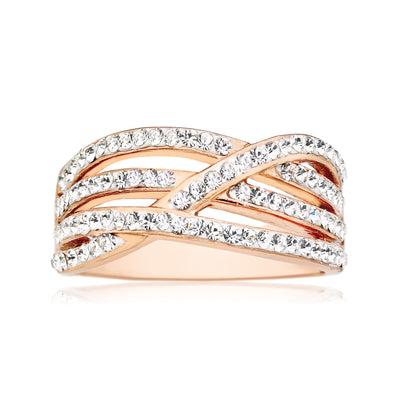 Eclipse Sterling Silver & Rose Gold Plated Cross Over Ring Made with Austrian Crystals