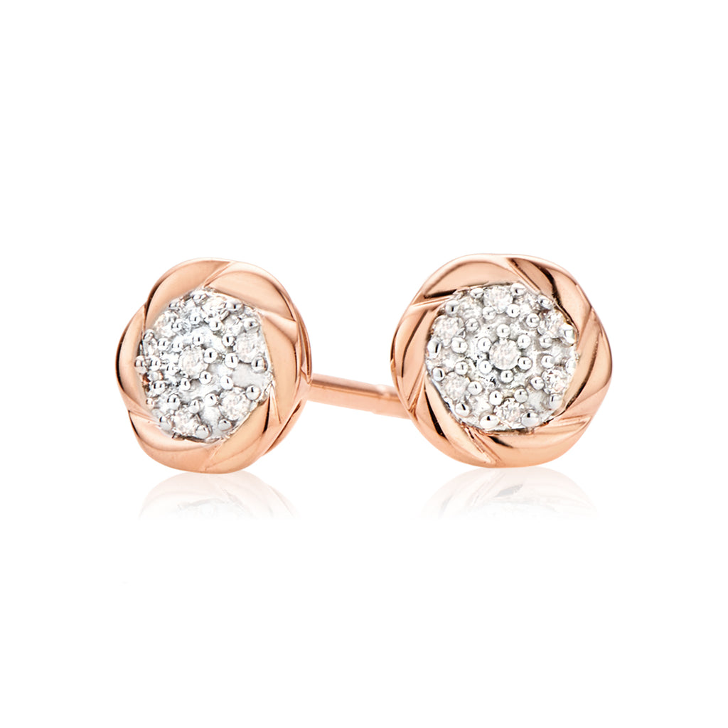 9ct Rose Gold & Diamond Set Circle Stud Earrings