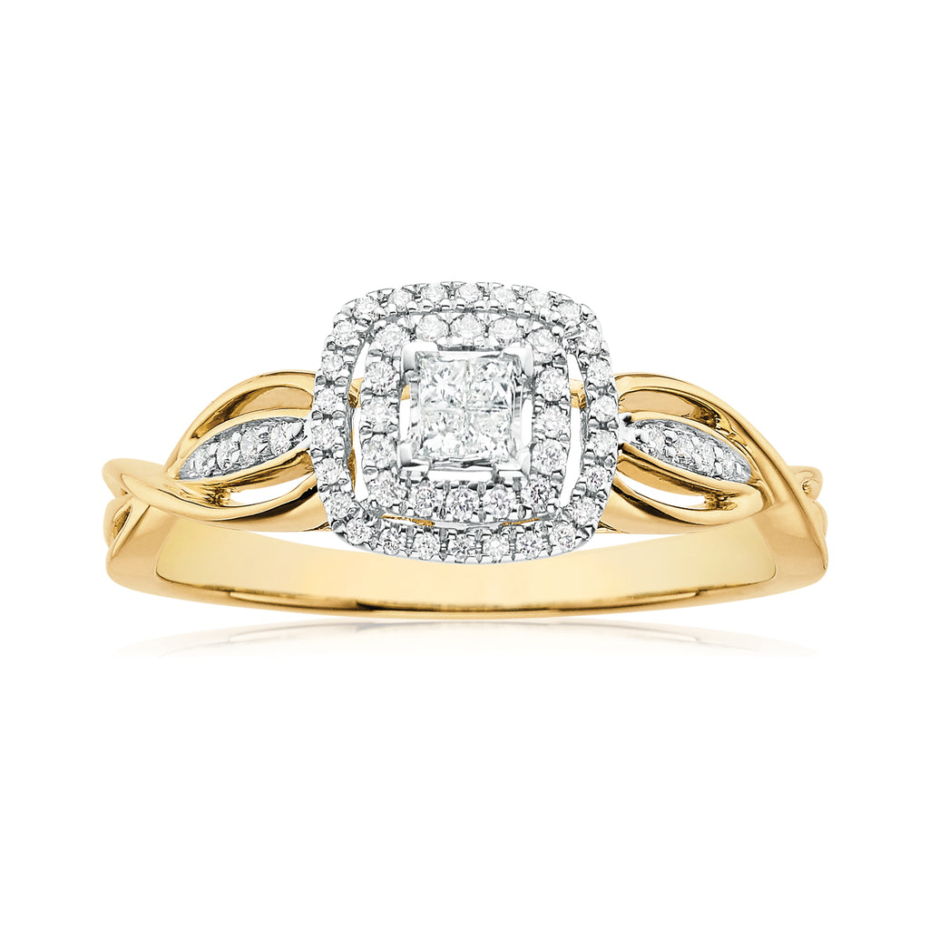 9ct Two Tone Gold Princess & Round Brilliant Cut with 1/4 CARAT tw of Diamonds Ring