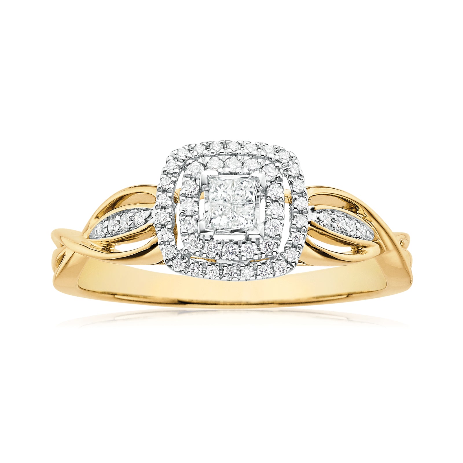9ct Two Tone Gold Princess & Round Brilliant Cut with 1/4 Carat tw of Diamonds Ring