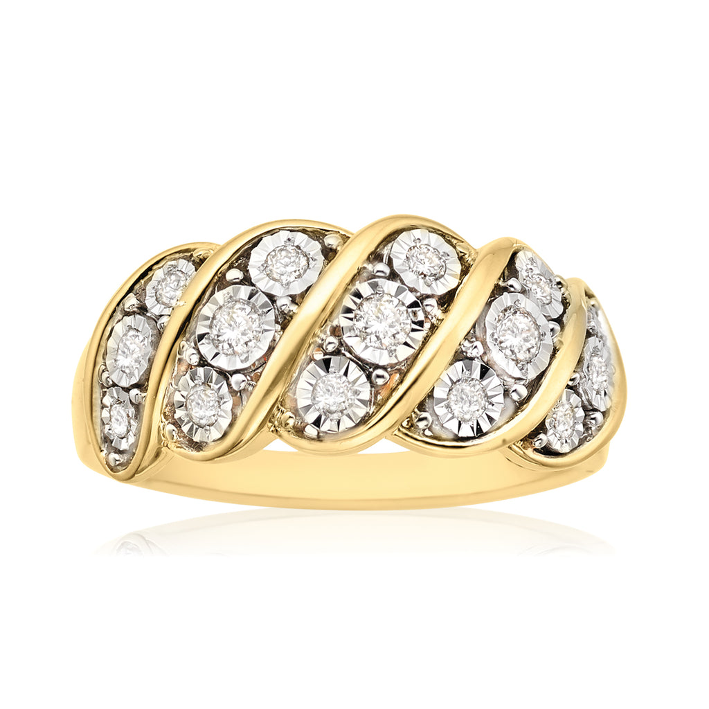 9ct Yellow Gold Round Brilliant Cut with 1/3 CARAT tw of Diamonds Ring