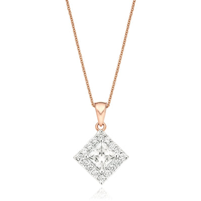 HUSH 9ct Rose Gold Princess & Round Brilliant Cut with 3/4 CARAT tw of Diamond Simulants Pendant