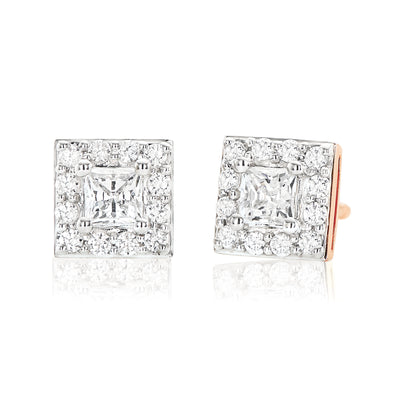 HUSH 9ct Rose Gold Princess & Round Brilliant Cut with 1/2 CARAT tw of Diamond Simulants Stud Earrings