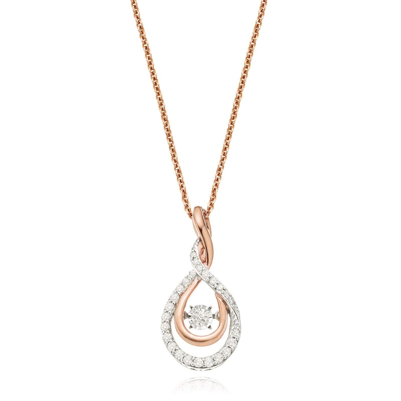 9ct Rose Gold Round Brilliant Cut Dancing Diamond with 0.25 Carat tw of Diamond Pendant