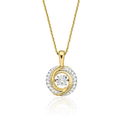 9ct Yellow Gold Round Brilliant Cut Dancing Diamond with 0.20 CARAT tw of Diamond Pendant