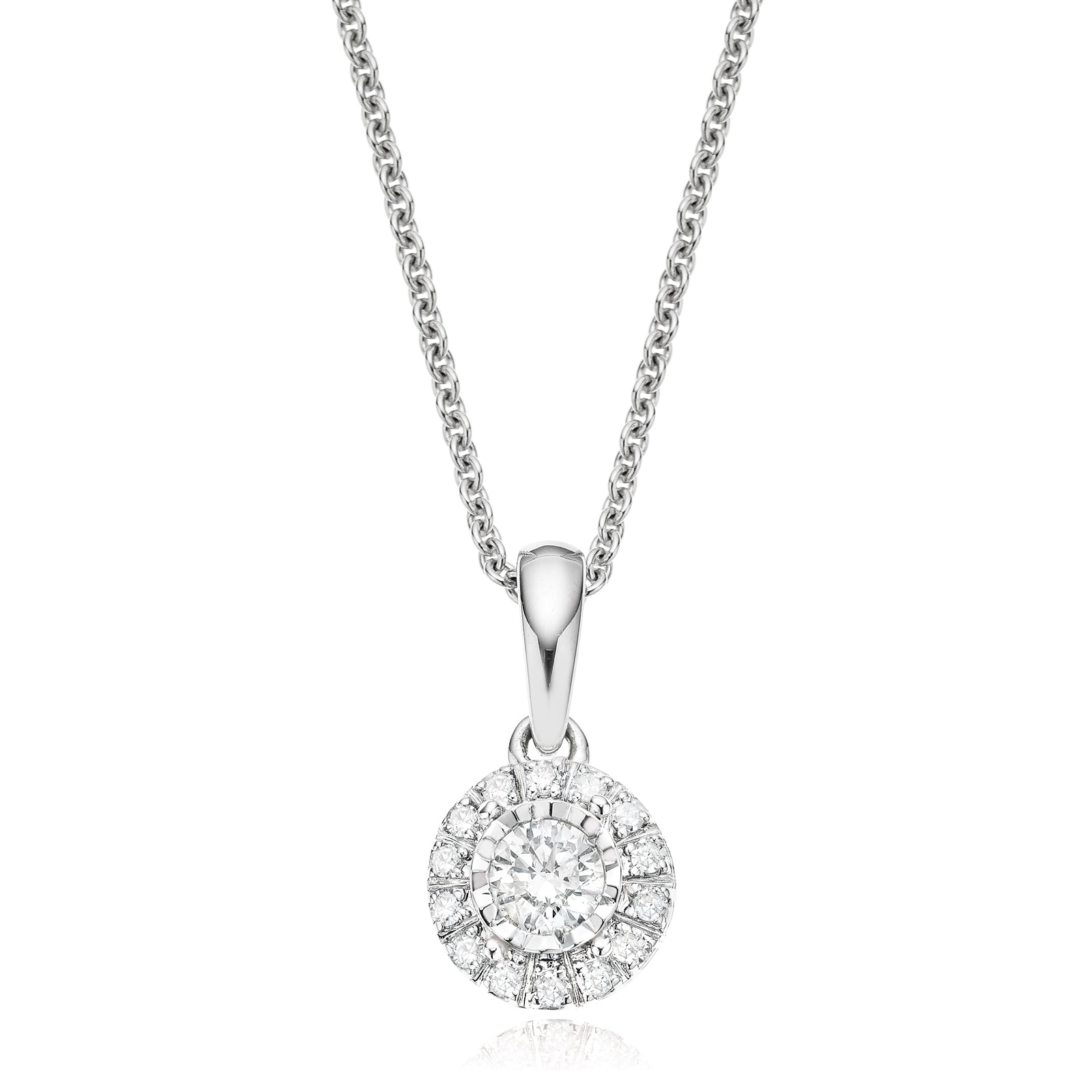 9ct White Gold Round Brilliant Cut with 0.20 CARAT tw of  Diamond Pendant