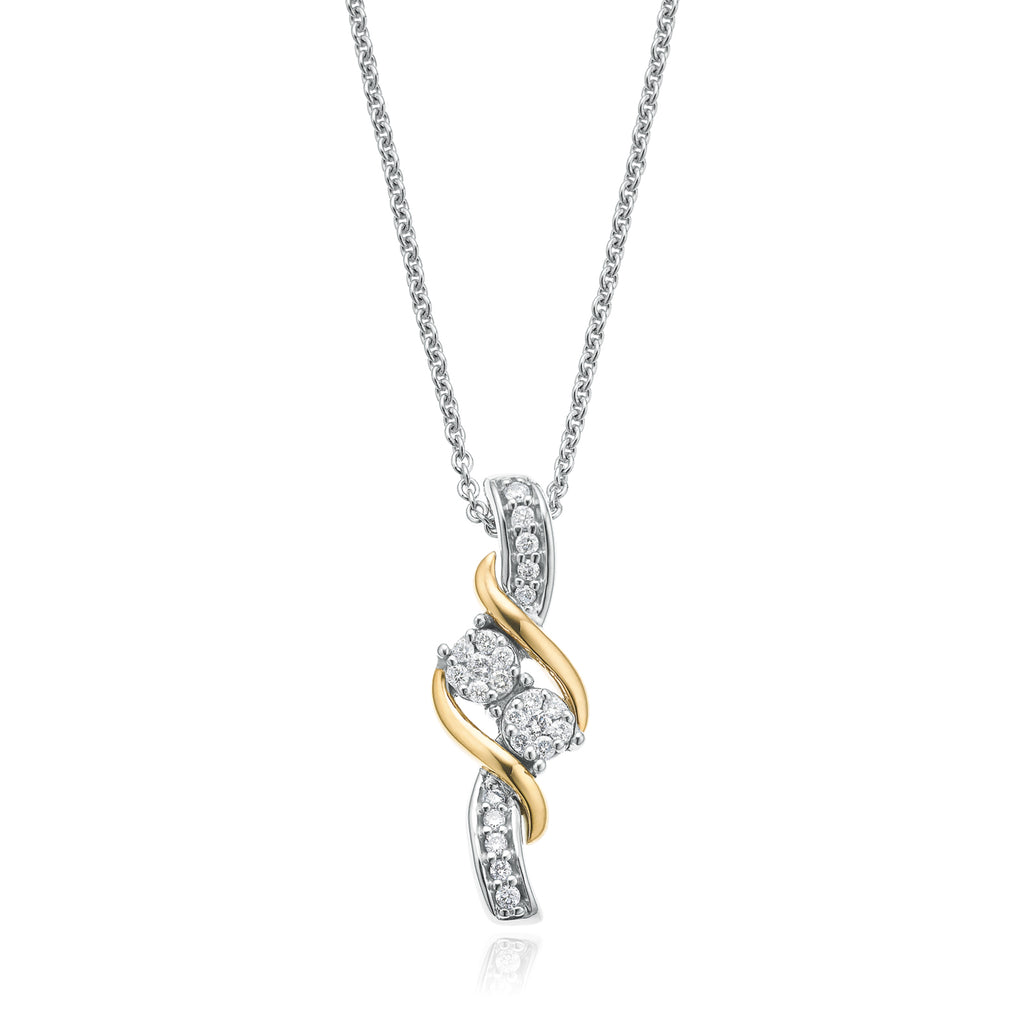 Tango Sterling Silver & 9ct Yellow Gold Round Brilliant Cut with 0.12 CARAT tw of  Diamond Pendant