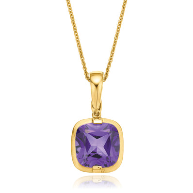 9ct Yellow Gold Cushion Cut 8mm Amethyst Enhancer Pendant