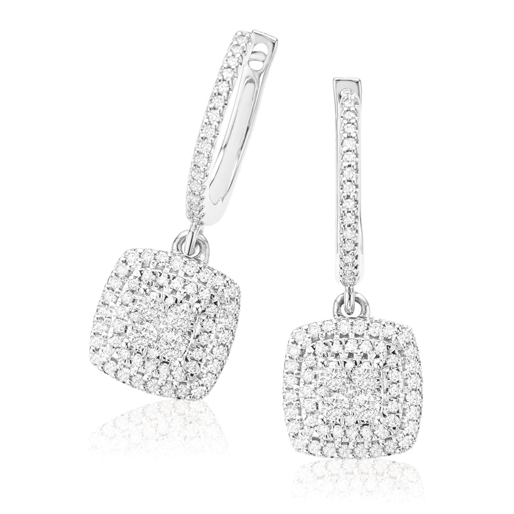 London 9ct White Gold Round Brilliant Cut with 1/2 CARAT tw of Diamonds Drop Earrings