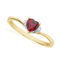 9ct Yellow Gold Heart & Round Brilliant Cut Created Ruby & Diamond Set Ring