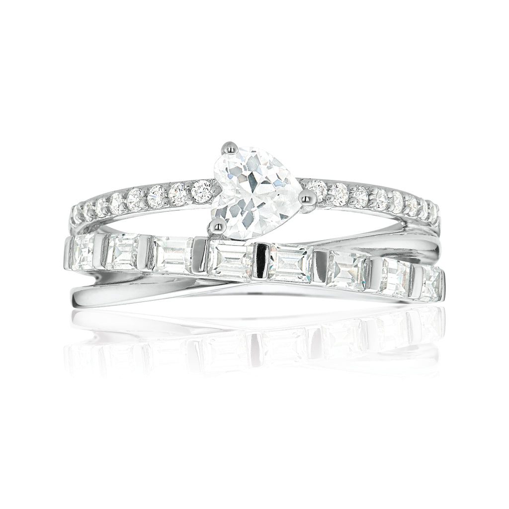 Sterling Silver Cubic Zirconia Multi-Row Ring