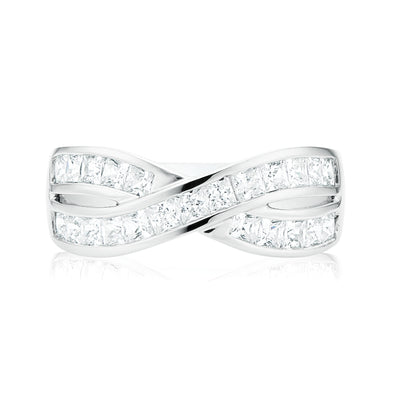 Sterling Silver Cubic Zirconia Cross Over Ring