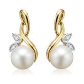 9ct Two Tone Gold 5mm Fresh Water Pearls & Diamond Set Drop Earrings