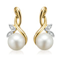 9ct Two Tone Gold 5mm Fresh Water Pearls & Diamond Set Drop Earrings