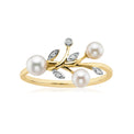 9ct Two Tone Gold 3.5-4.5mm Fresh Water Pearls & Diamond Set Ring