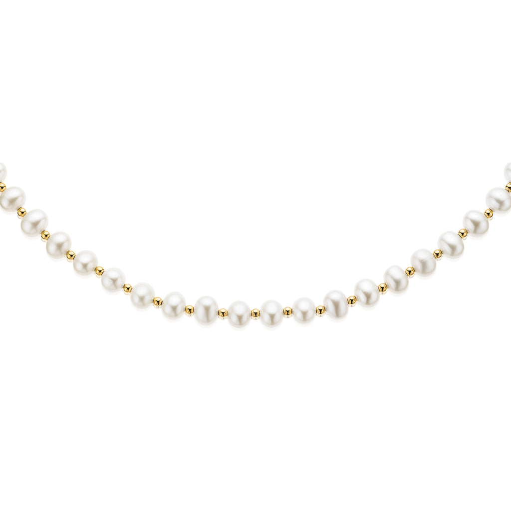 9ct Two Tone Gold 6-6.5mm Freshwater Pearl Necklace