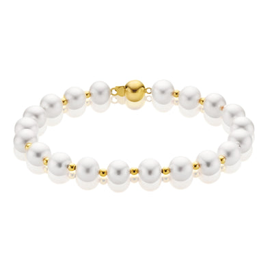 9ct Two Tone Gold 6-6.5mm Freshwater Pearl Bracelet