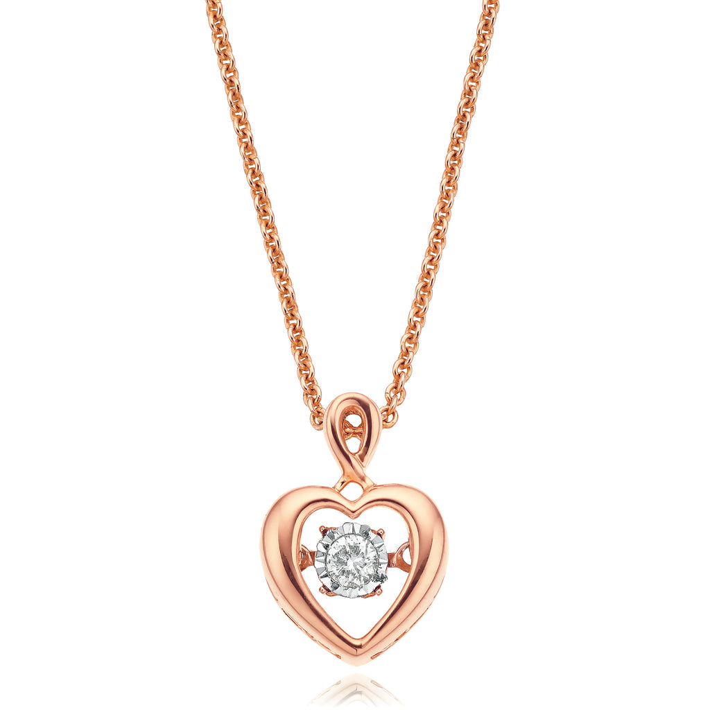 9ct Rose Gold & Diamond Set Dancing Diamond Heart Pendant