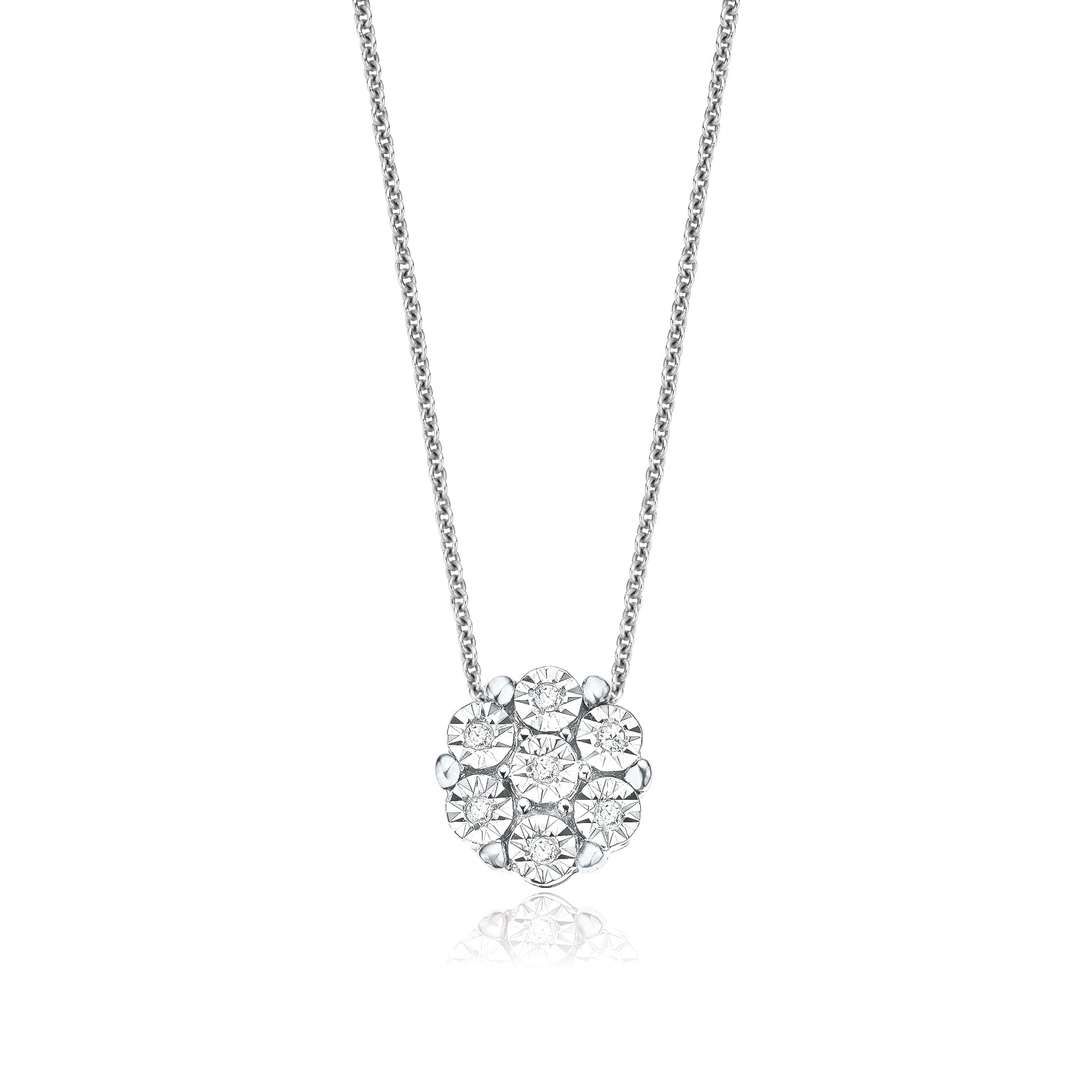 Sterling Silver Diamond Set Cluster Pendant